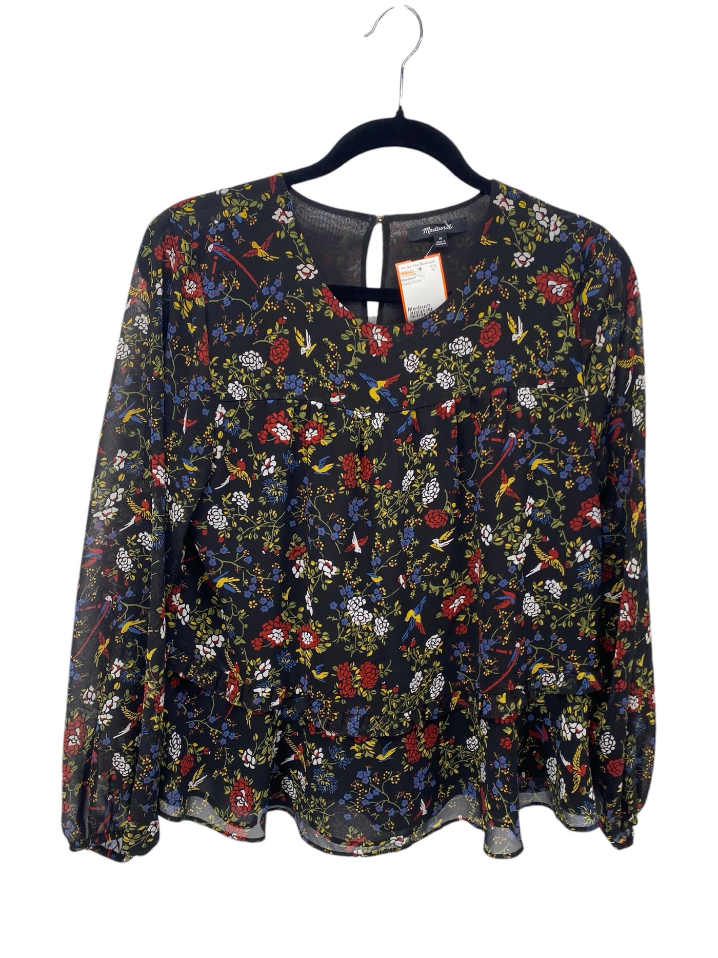 Madewell Misses Size Medium Black Floral LS Blouse