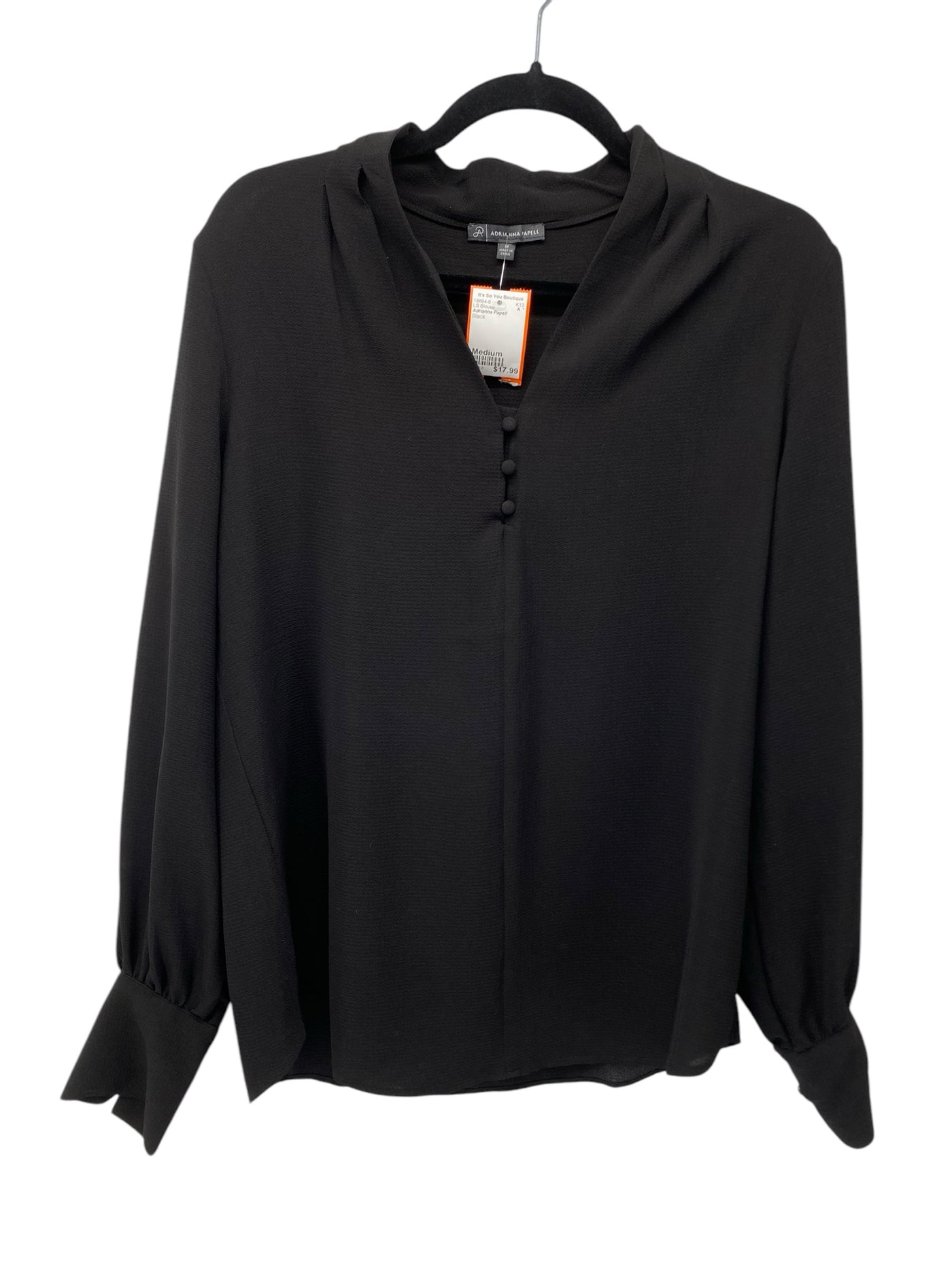 Adrianna Papell Misses Size Medium Black LS Blouse