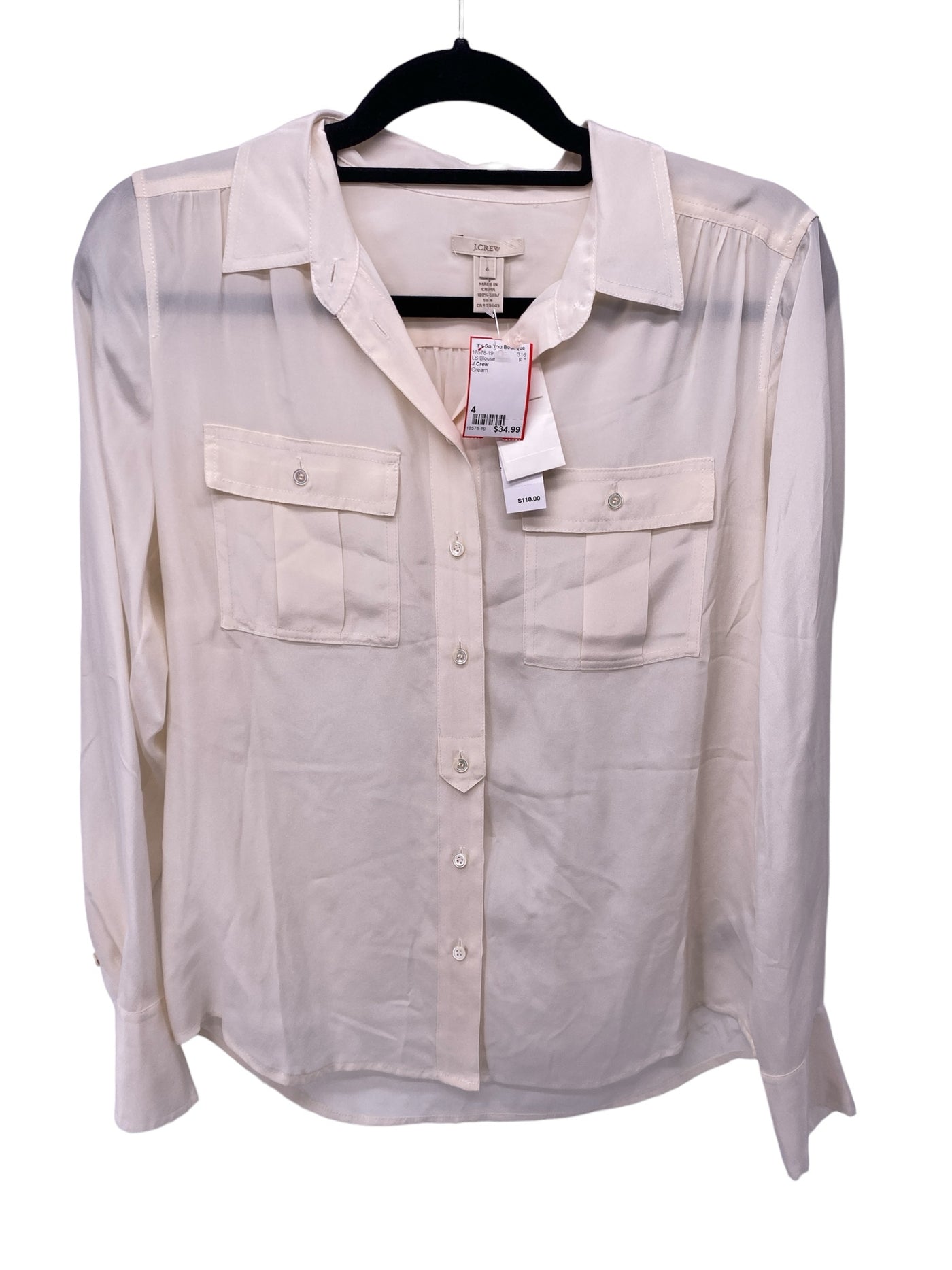 J Crew Misses Size 4 Cream LS Blouse