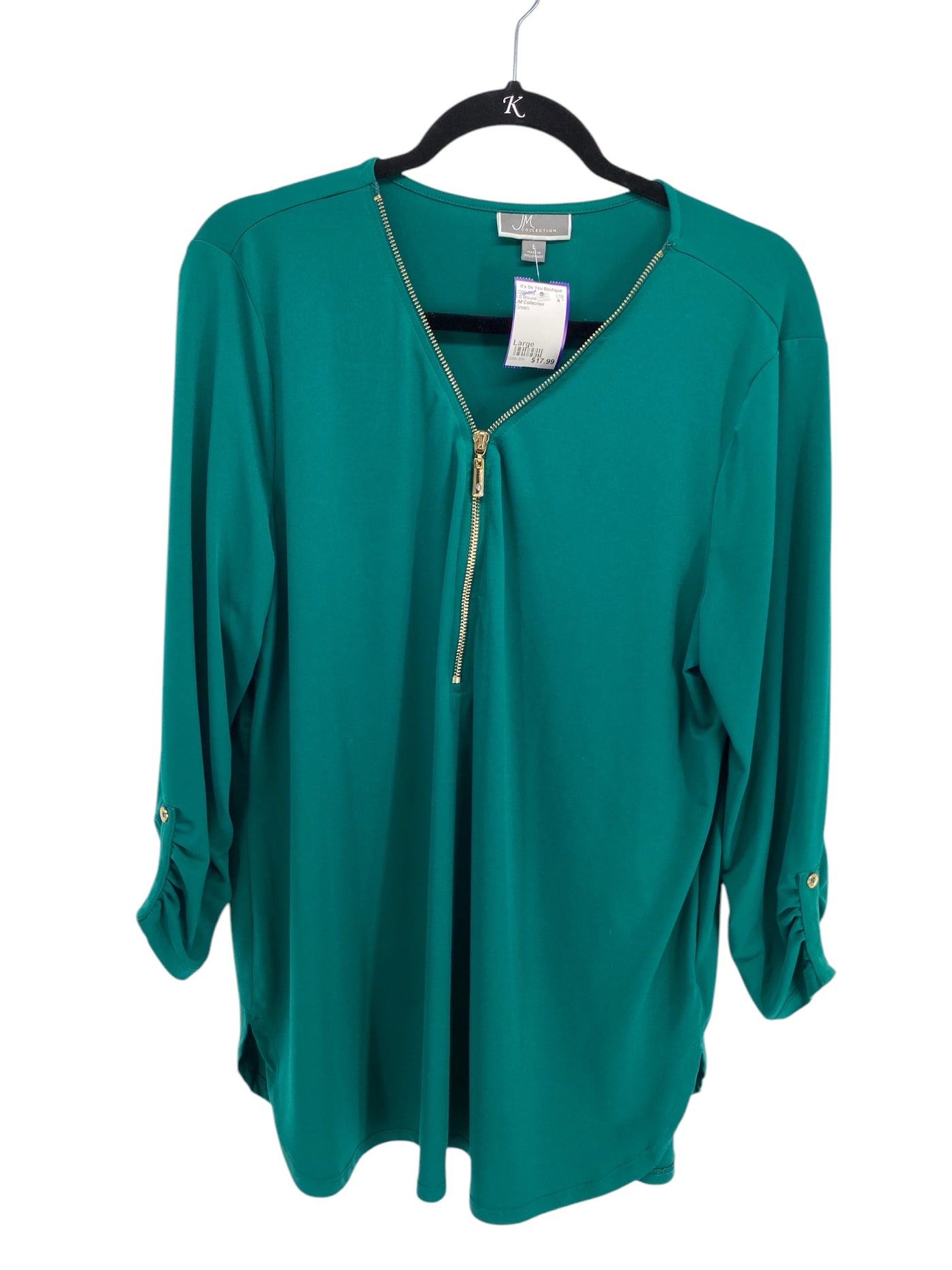 JM Collection Misses Size Large Green LS Blouse