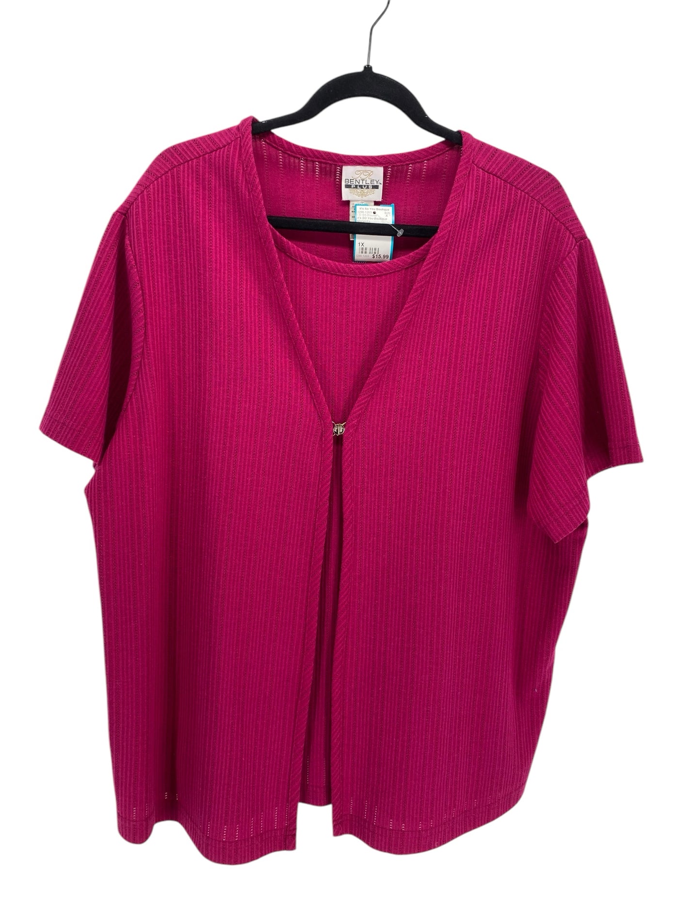 It's SO You Boutique Women Size 1X Magenta CD SS Blouse