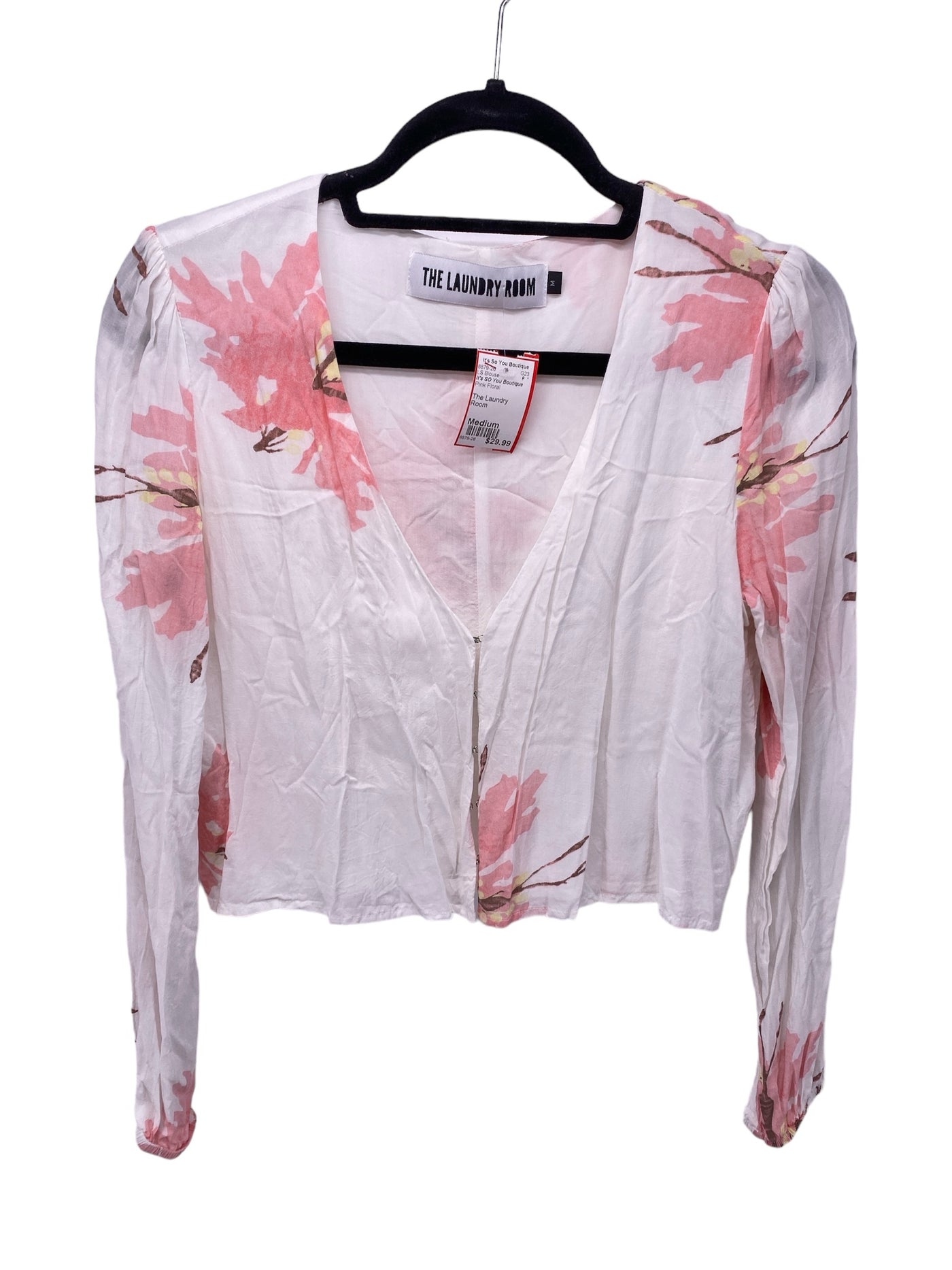 It's SO You Boutique Misses Size Medium Pink Floral LS Blouse