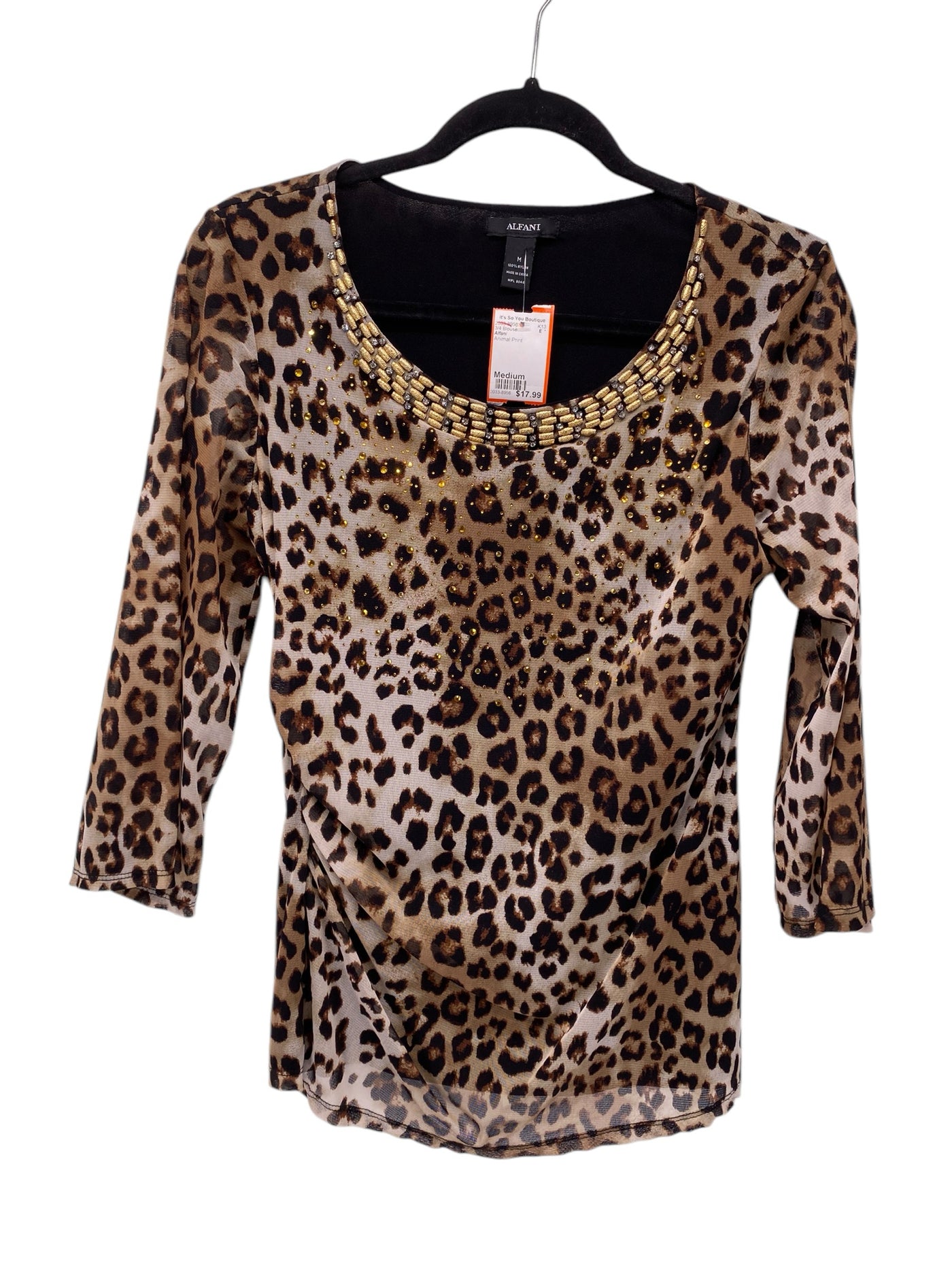 Alfani Misses Size Medium Animal Print 3/4 Blouse