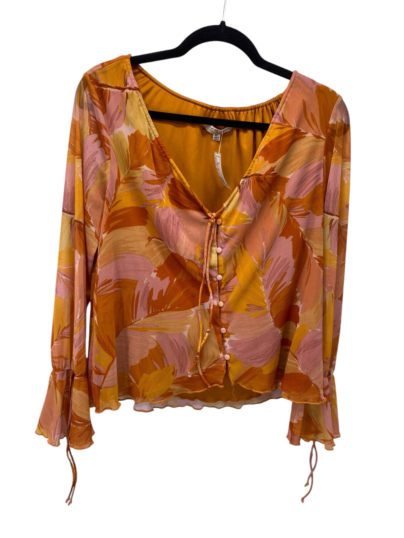 It's SO You Boutique Misses Size Medium Orange Print LS Blouse