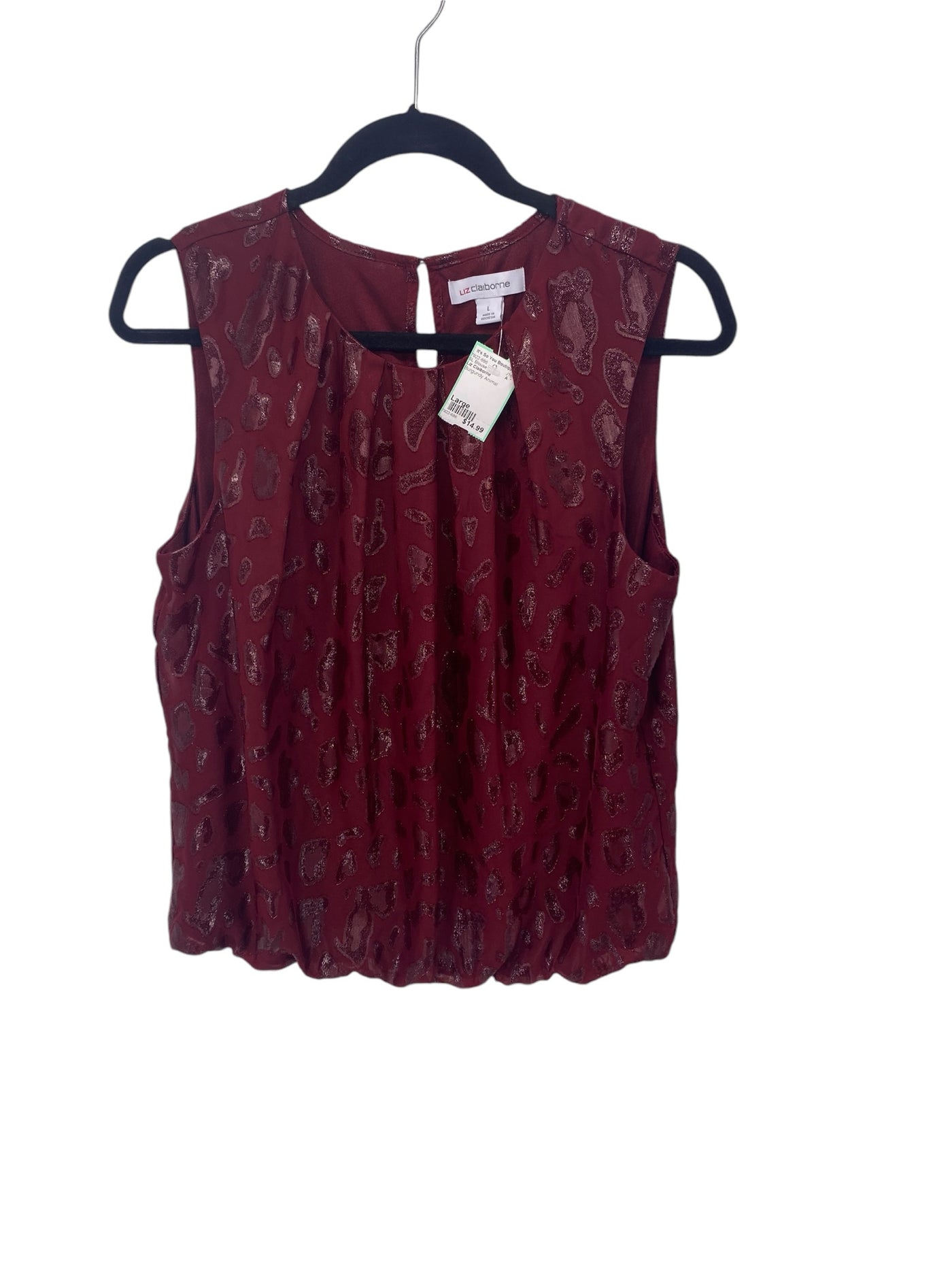 Liz Claiborne Misses Size Large Burgundy Animal SL Blouse