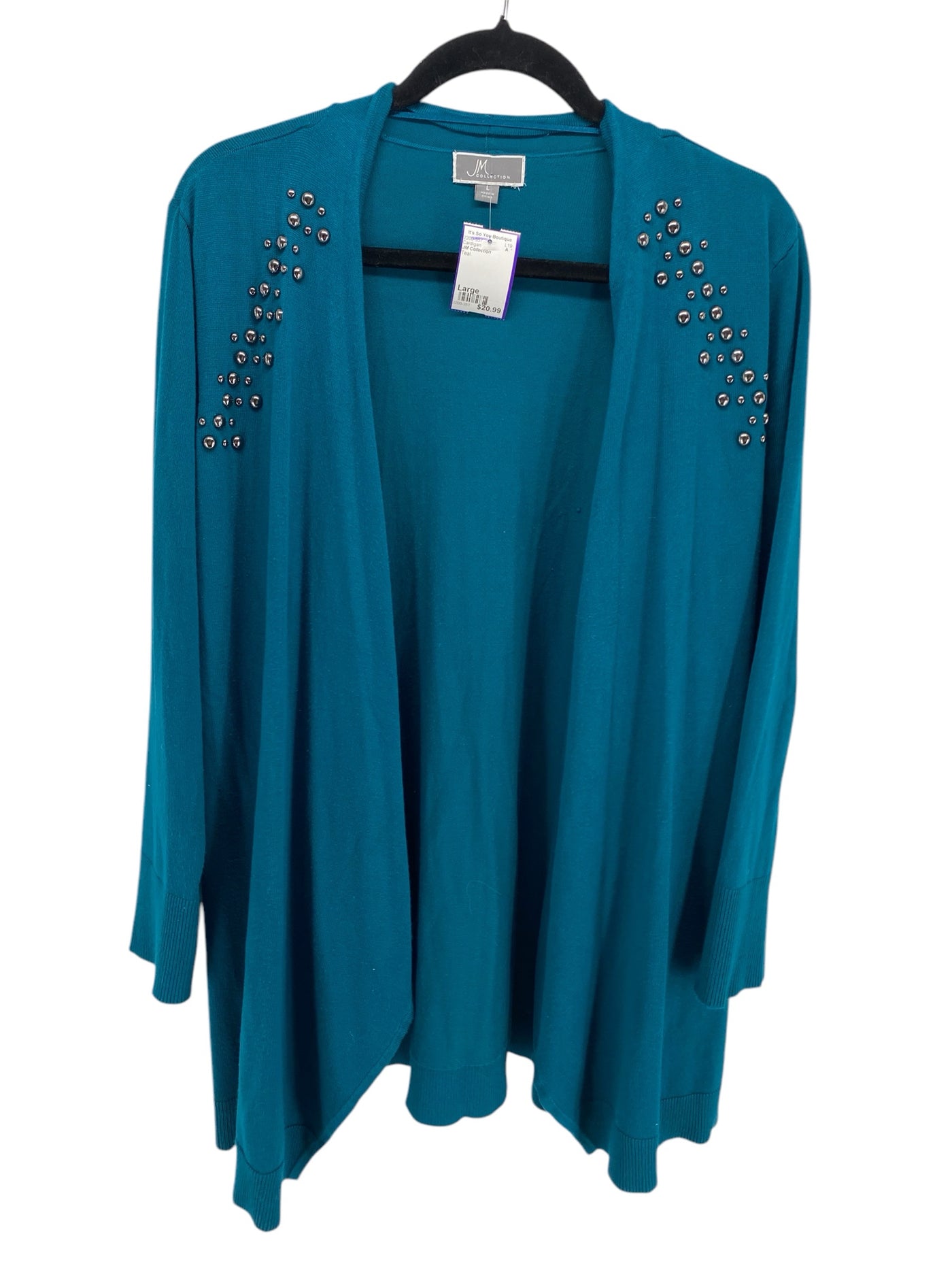 JM Collection Misses Size Large Teal Cardigan