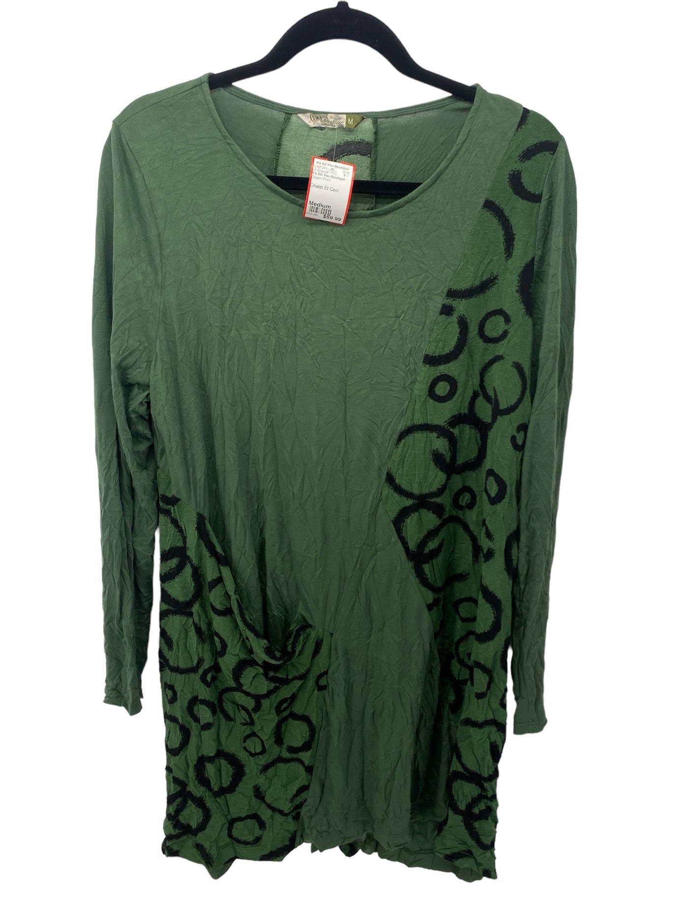 It's SO You Boutique Misses Size Medium Green Print LS Blouse