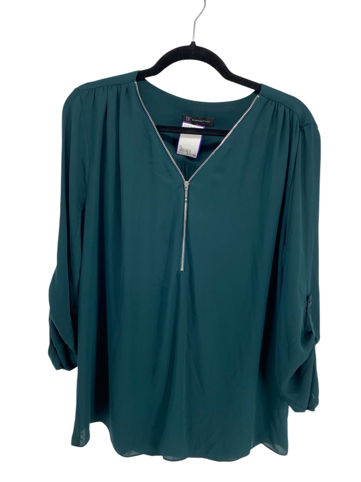 INC Misses Size XL Green LS Blouse