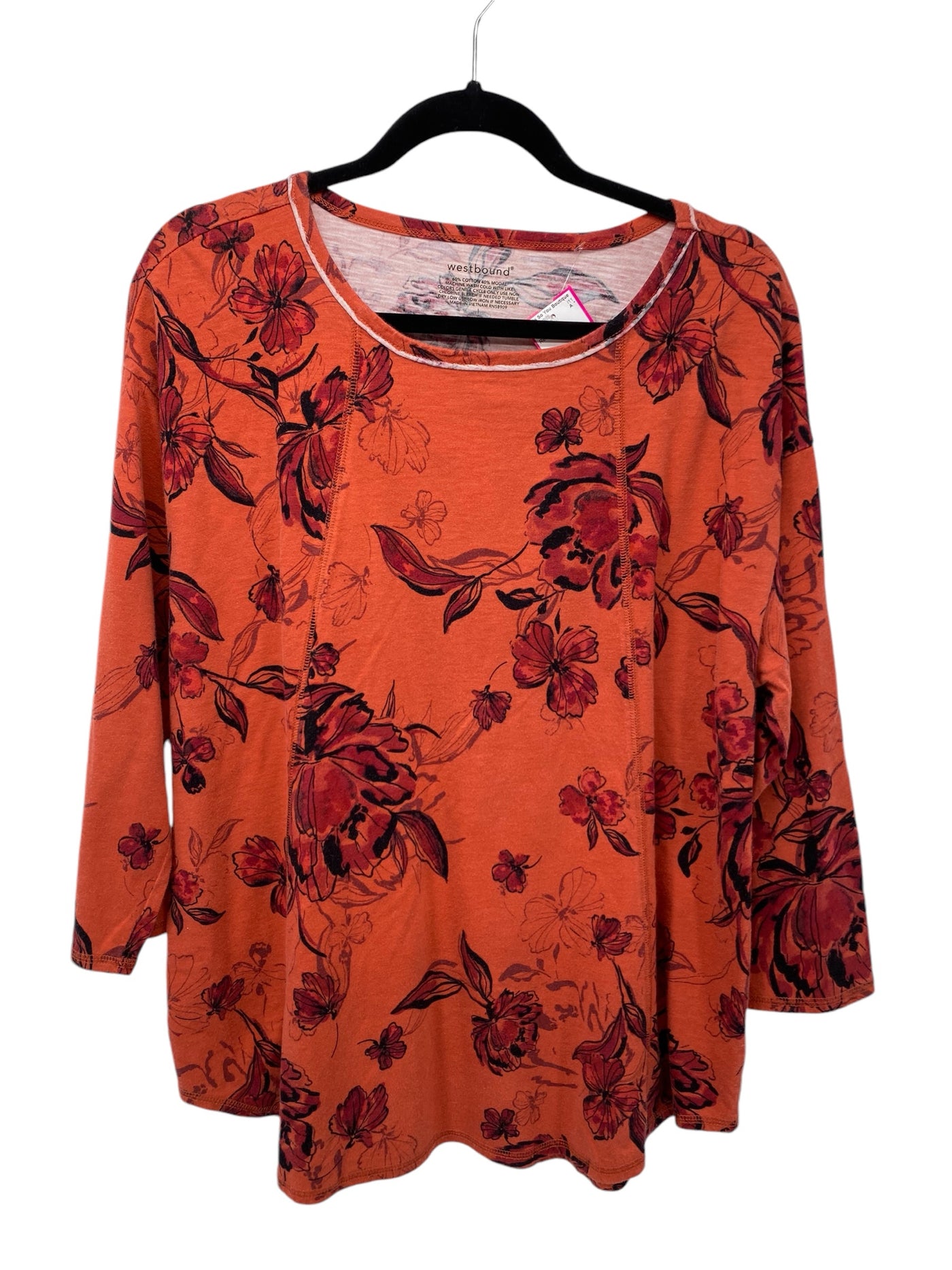 Westbound Misses Size Large Red Print 3/4 Blouse