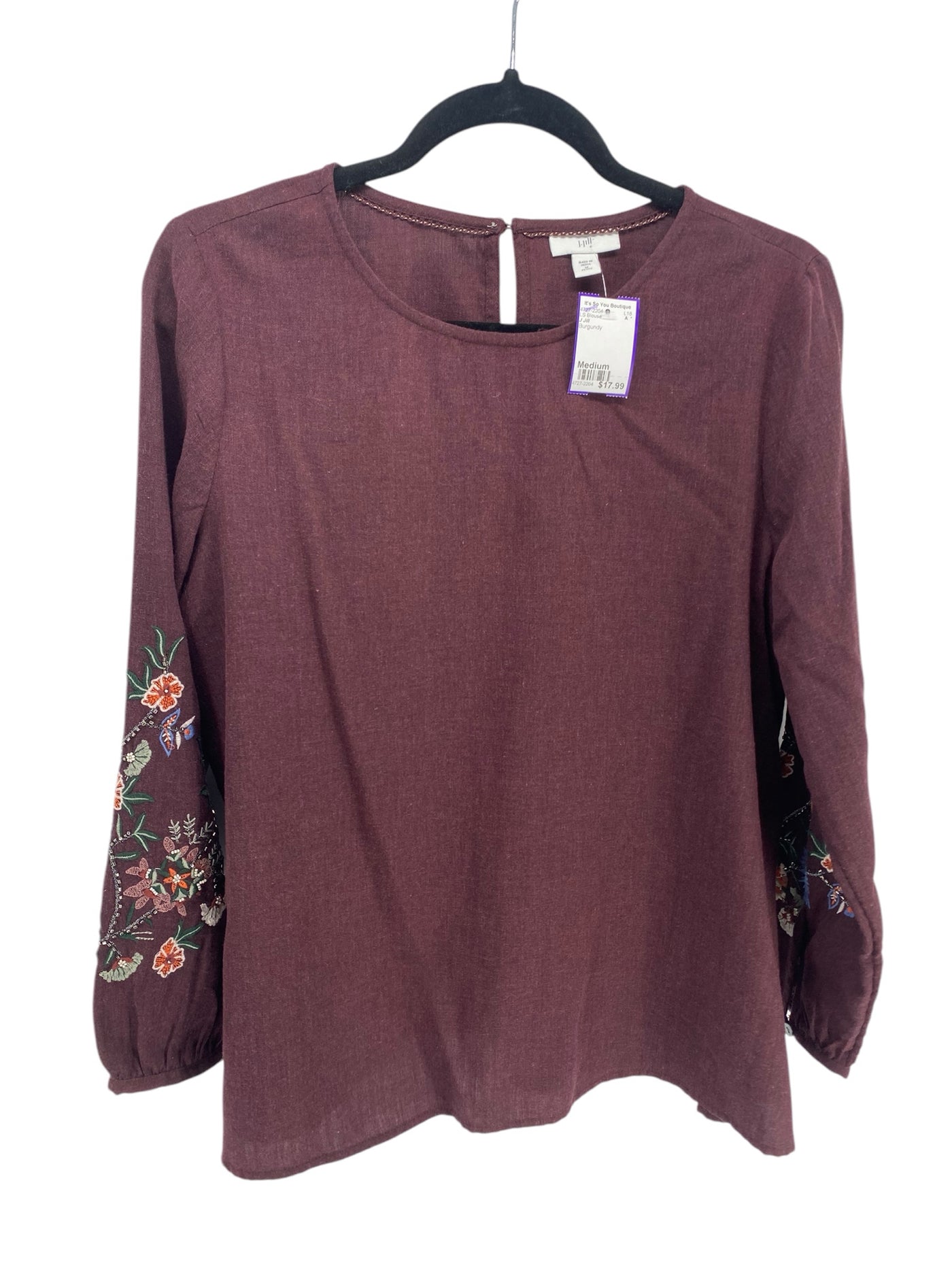 J Jill Misses Size Medium Burgundy LS Blouse