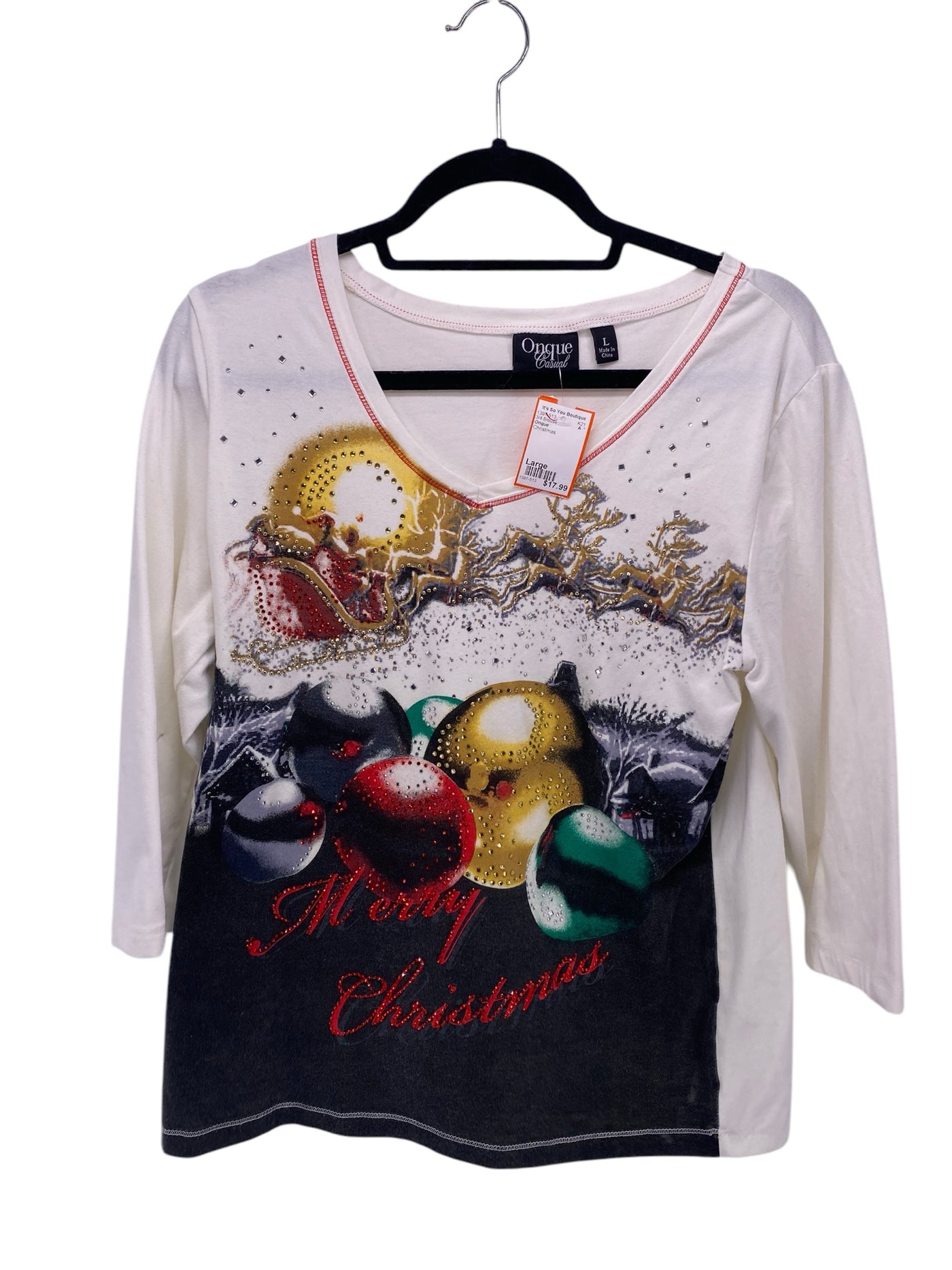 Onque Misses Size Large Christmas 3/4 Blouse