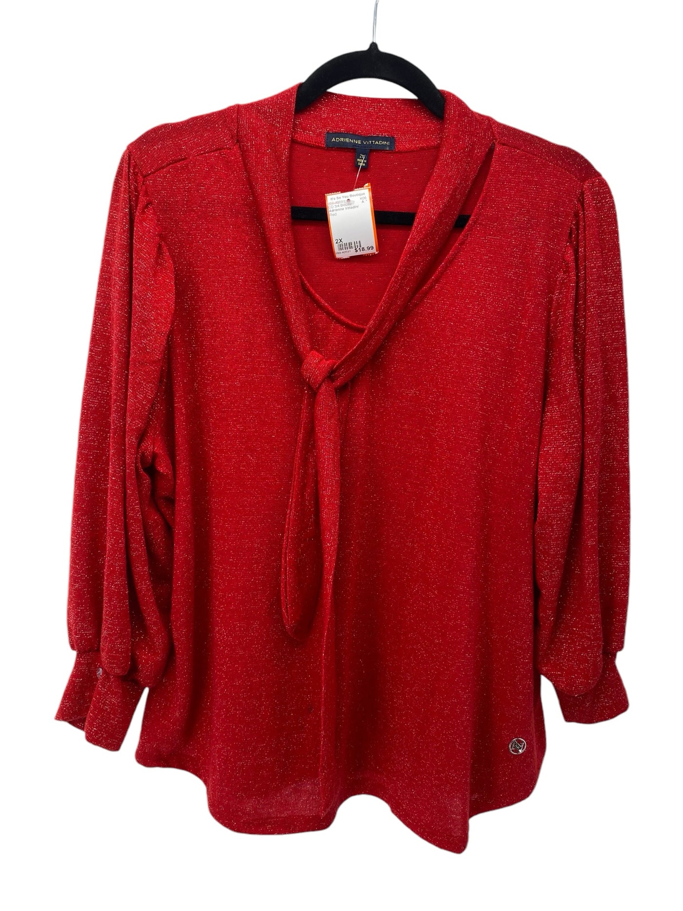 Adrienne Vittadini Women Size 2X Red CD 3/4 Blouse