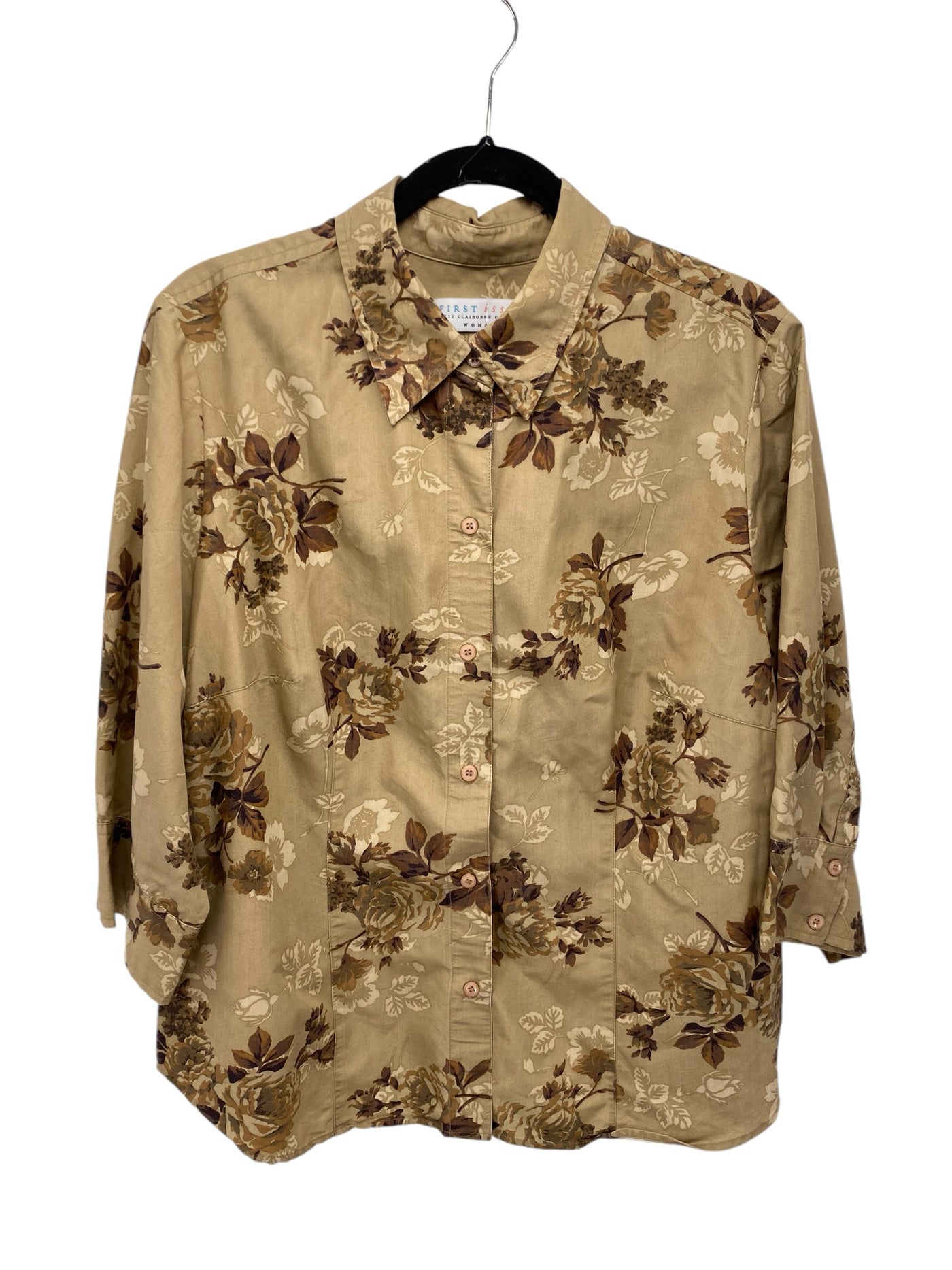 Liz Claiborne Women Size 2X Tan Floral CD 3/4 Blouse