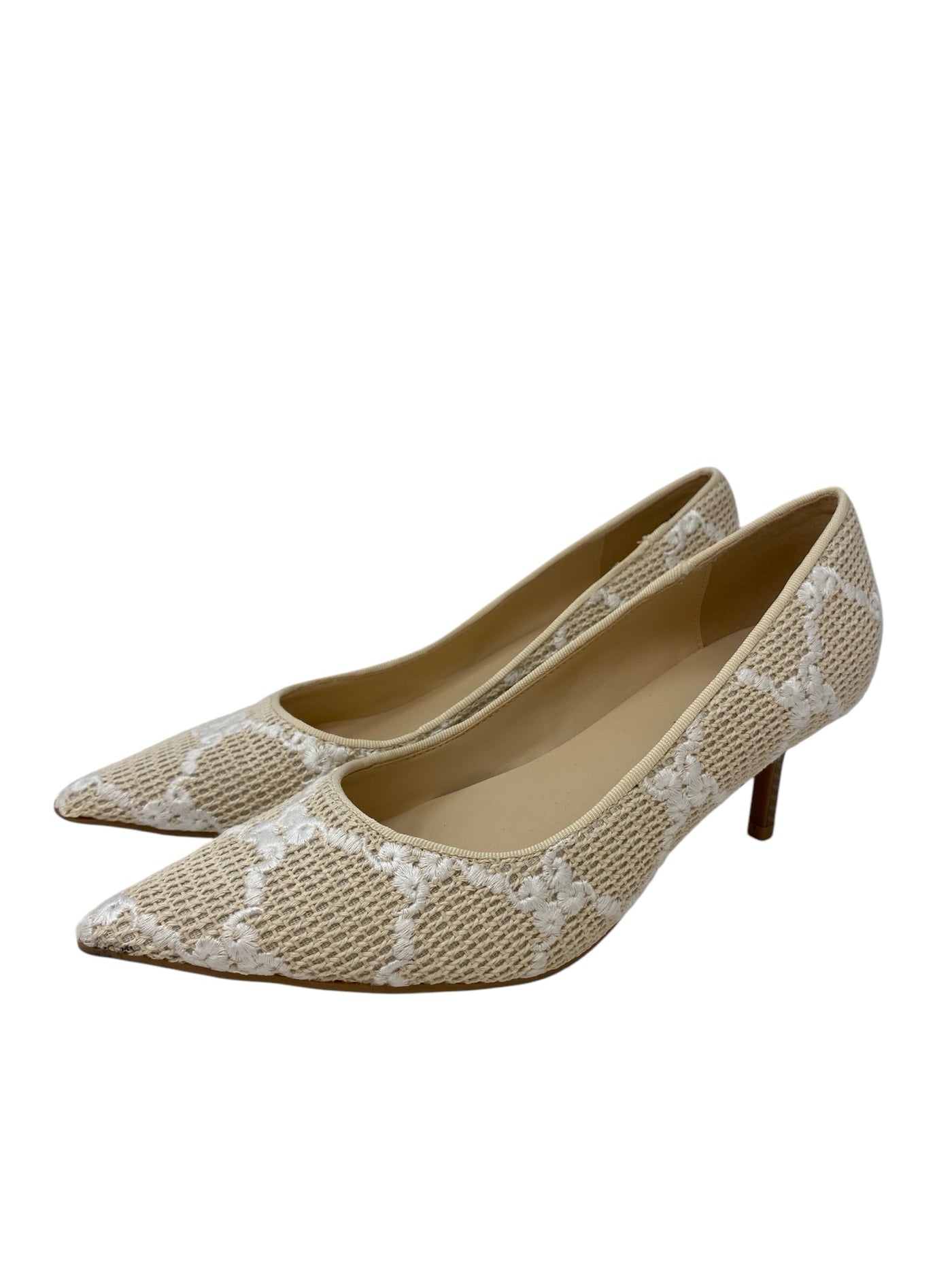 Nine West Women Size 8.5 Cream Print Heels