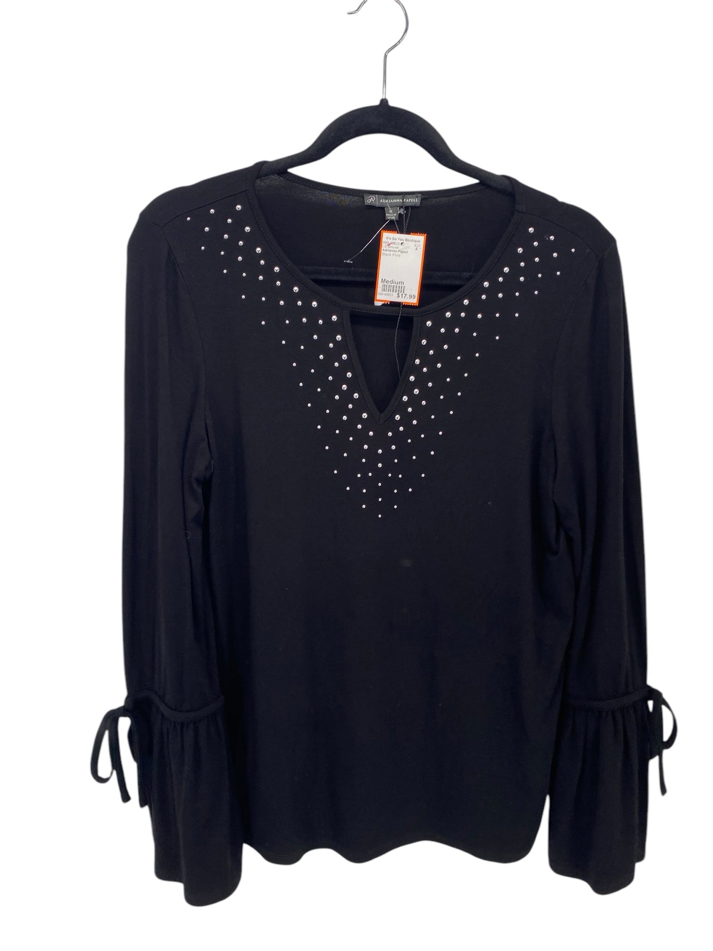 Adrianna Papell Misses Size Medium Black Print LS Blouse