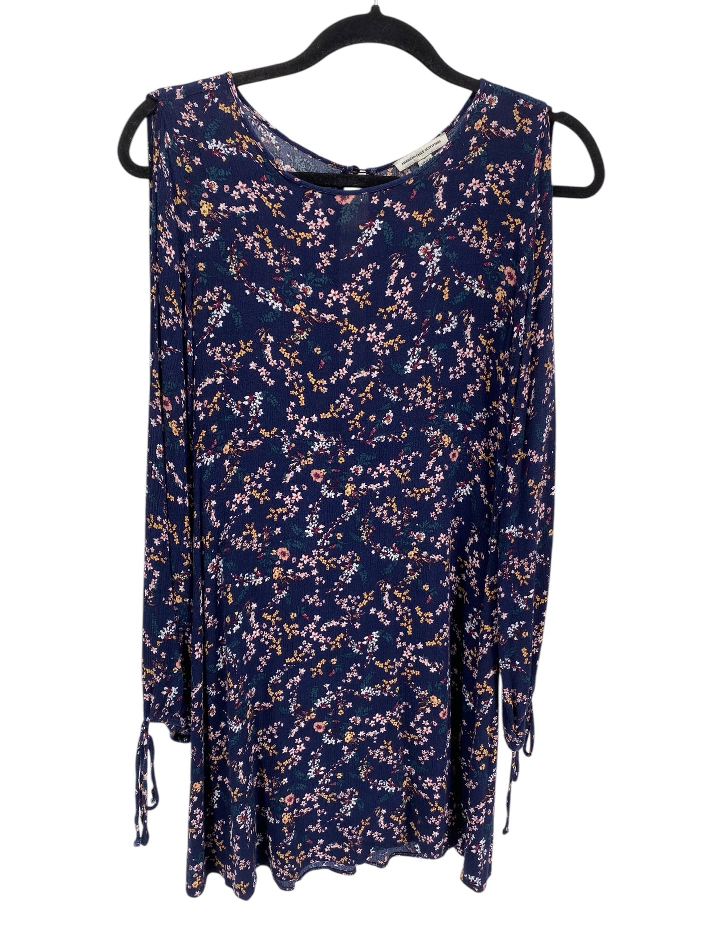 American Eagle Misses Size Small Navy Floral LS Blouse