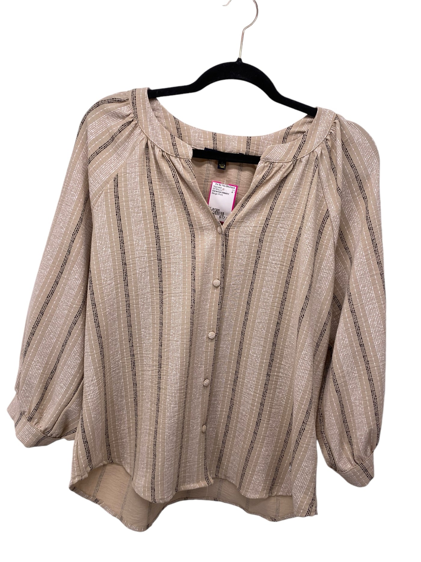 Adrienne Vittadini Misses Size Large Beige Print 3/4 Blouse