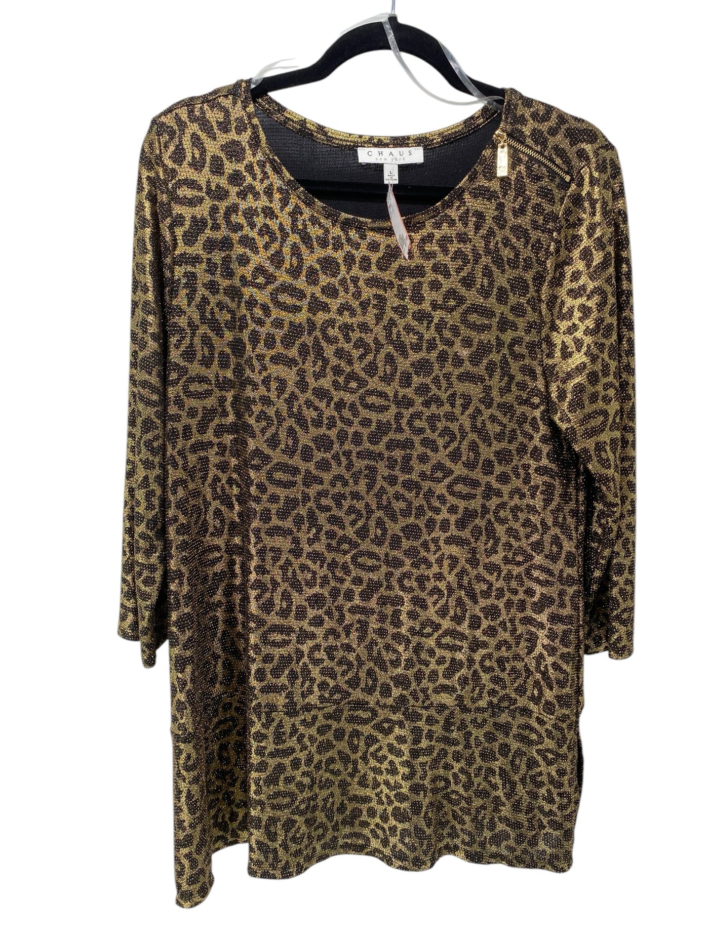 Chaus Misses Size Large Gold Animal 3/4 Blouse