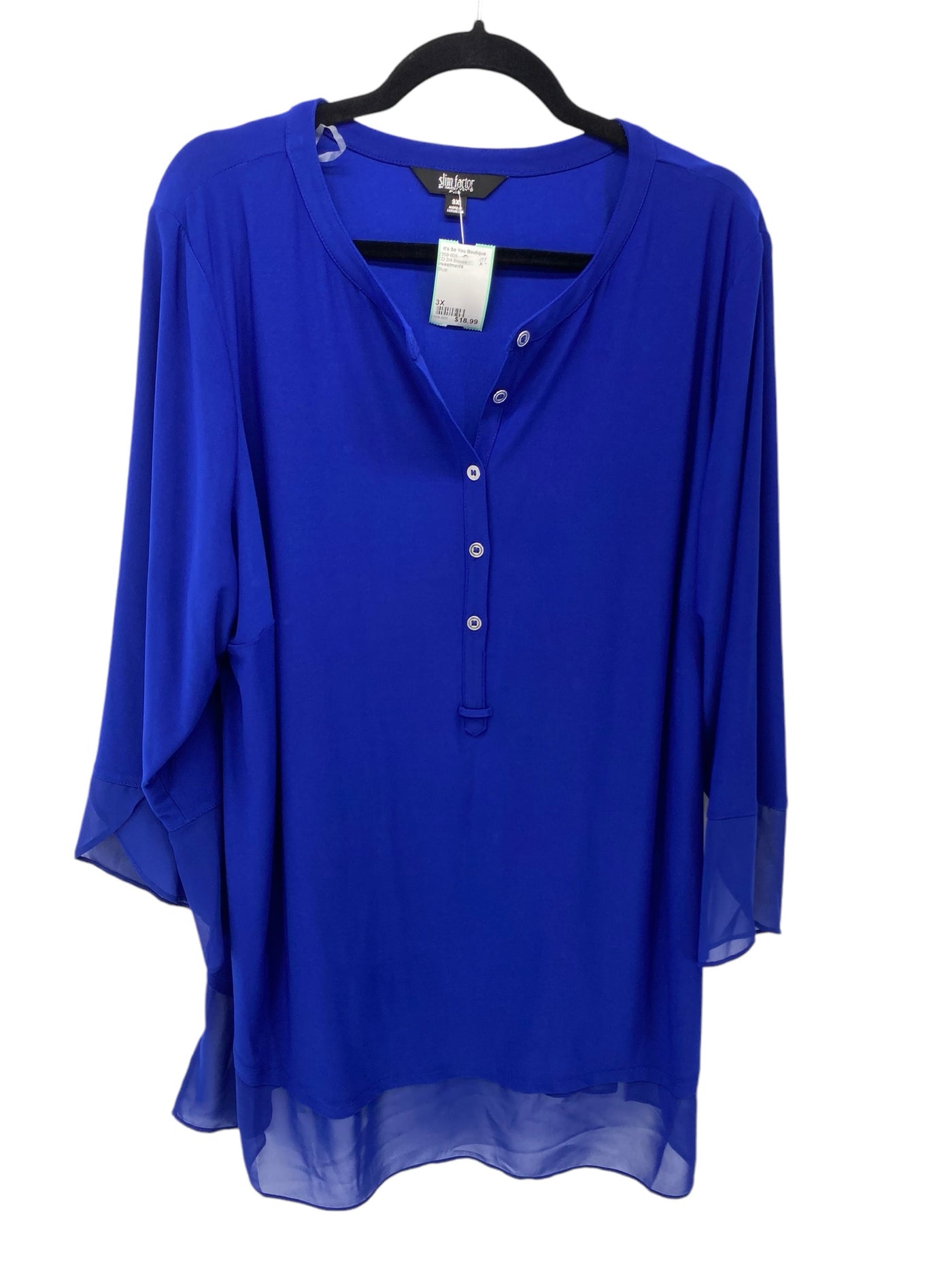 Investments Women Size 3X Blue CD 3/4 Blouse