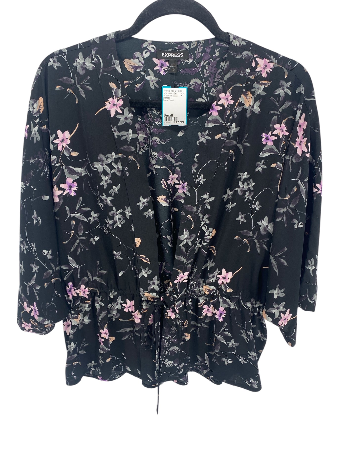 Express Misses Size Small Black Floral 3/4 Blouse