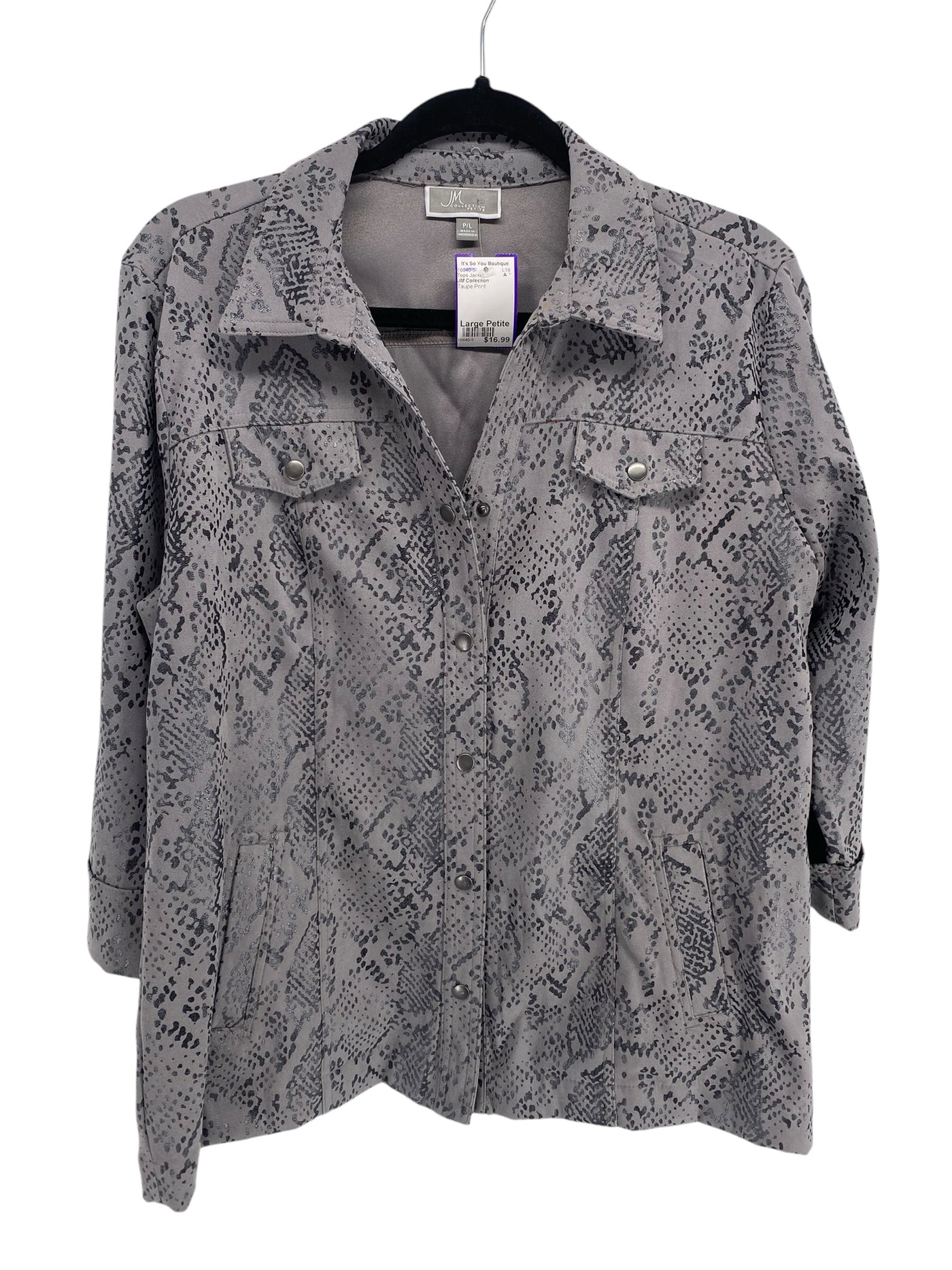 JM Collection Misses Size Large Petite Taupe Print Tops Jacket