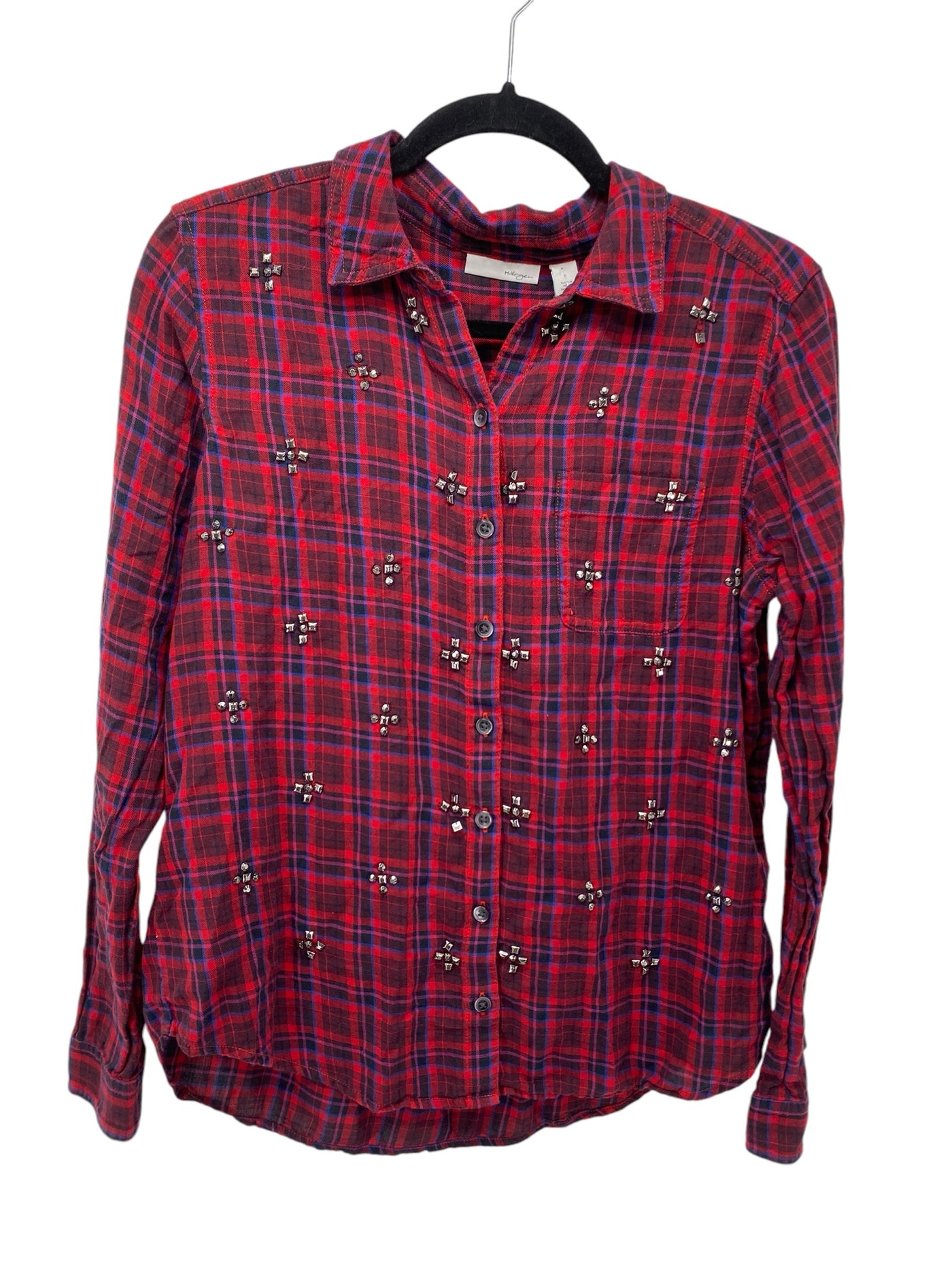 Halogen Misses Size Small Red Plaid LS Blouse