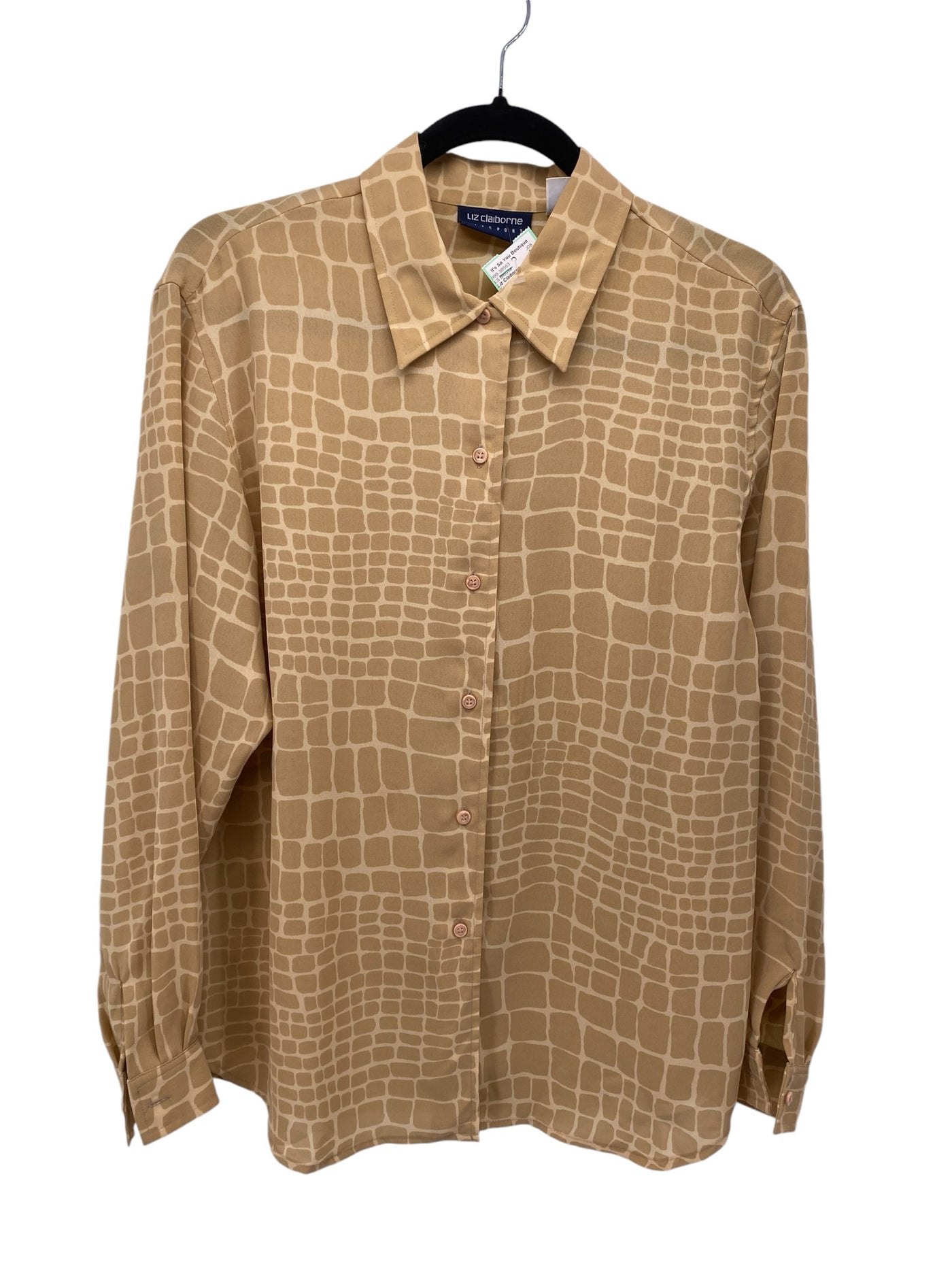 Liz Claiborne Misses Size Small Tan Print LS Blouse