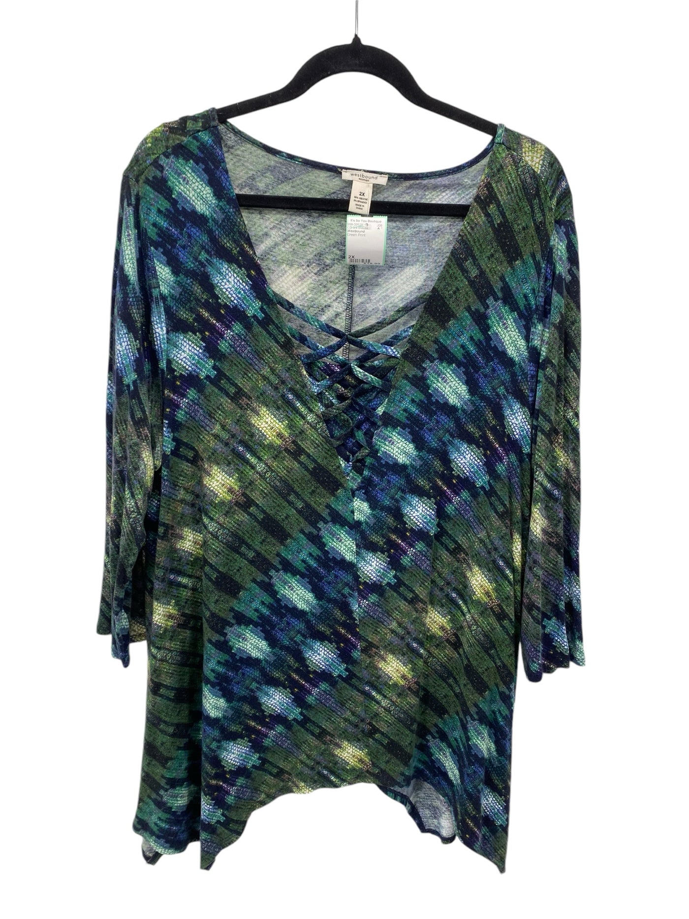 Westbound Women Size 2X Green Print CD 3/4 Blouse