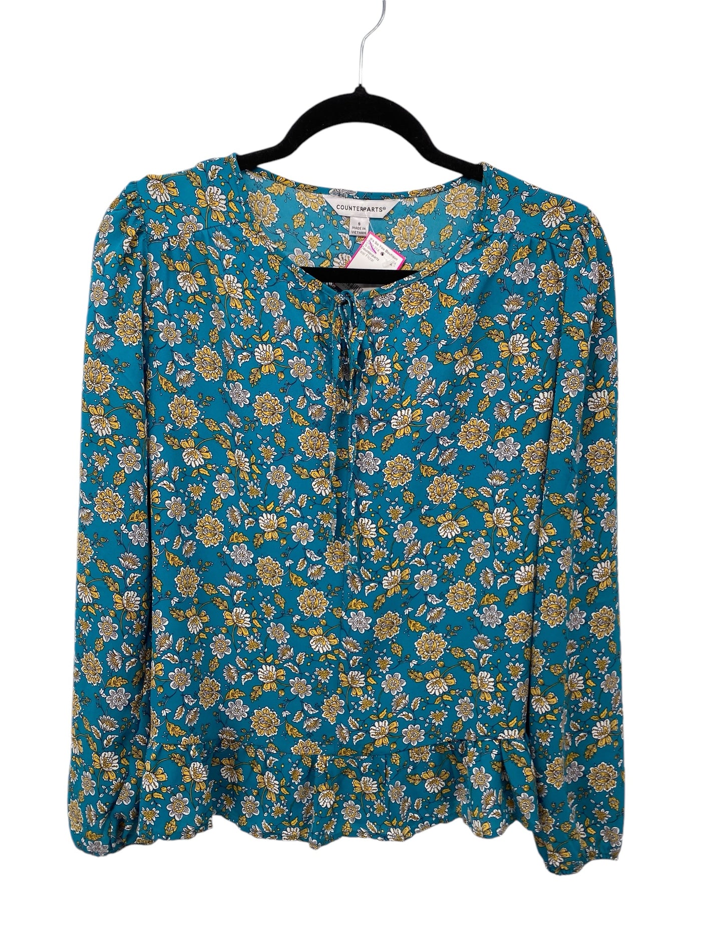 Counterparts Misses Size Small Teal Floral LS Blouse