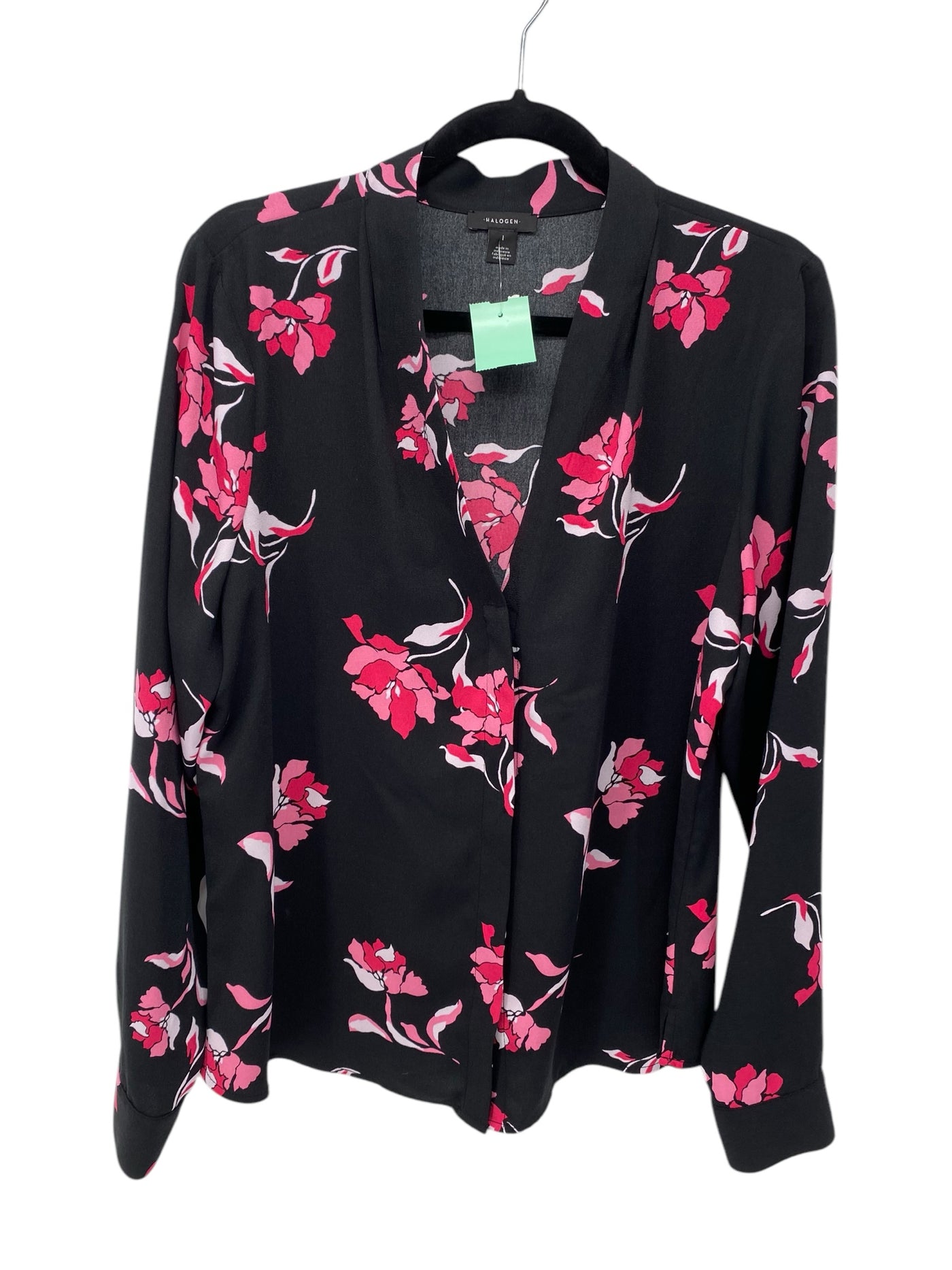 Halogen Misses Size Large Black Floral LS Blouse