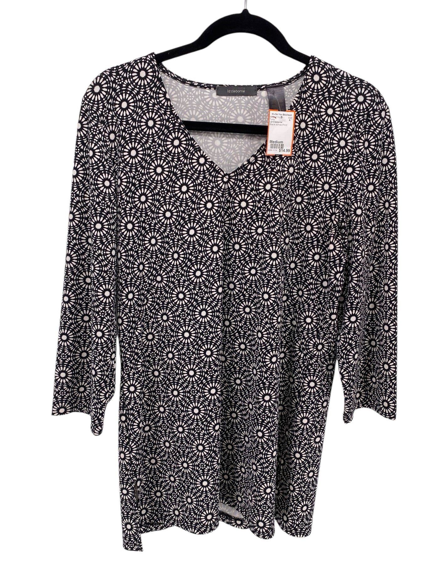 Liz Claiborne Misses Size Medium Black White Print Tunic