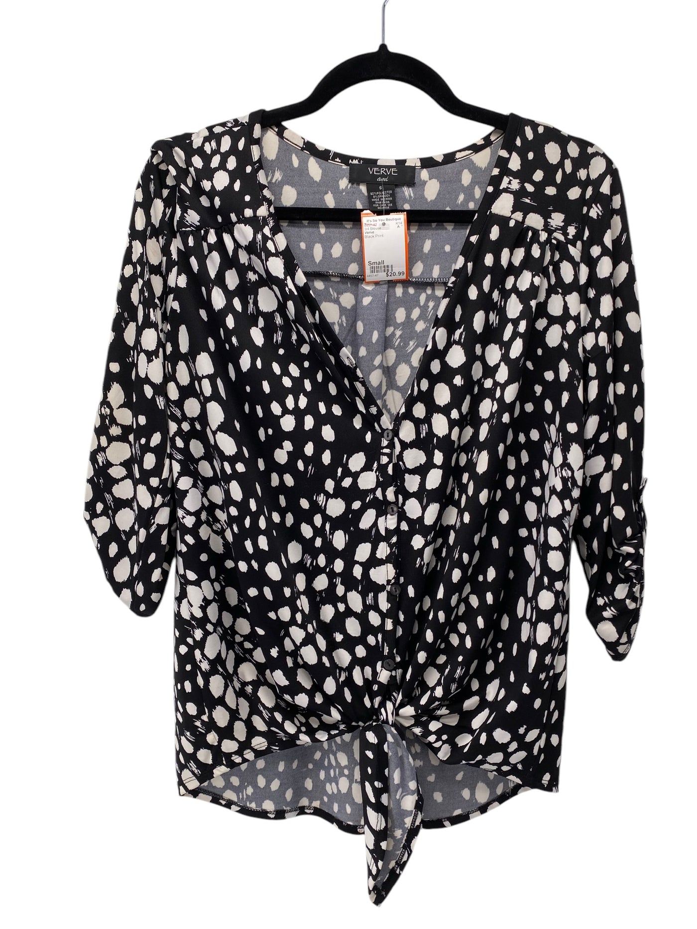 Verve Misses Size Small Black Print 3/4 Blouse