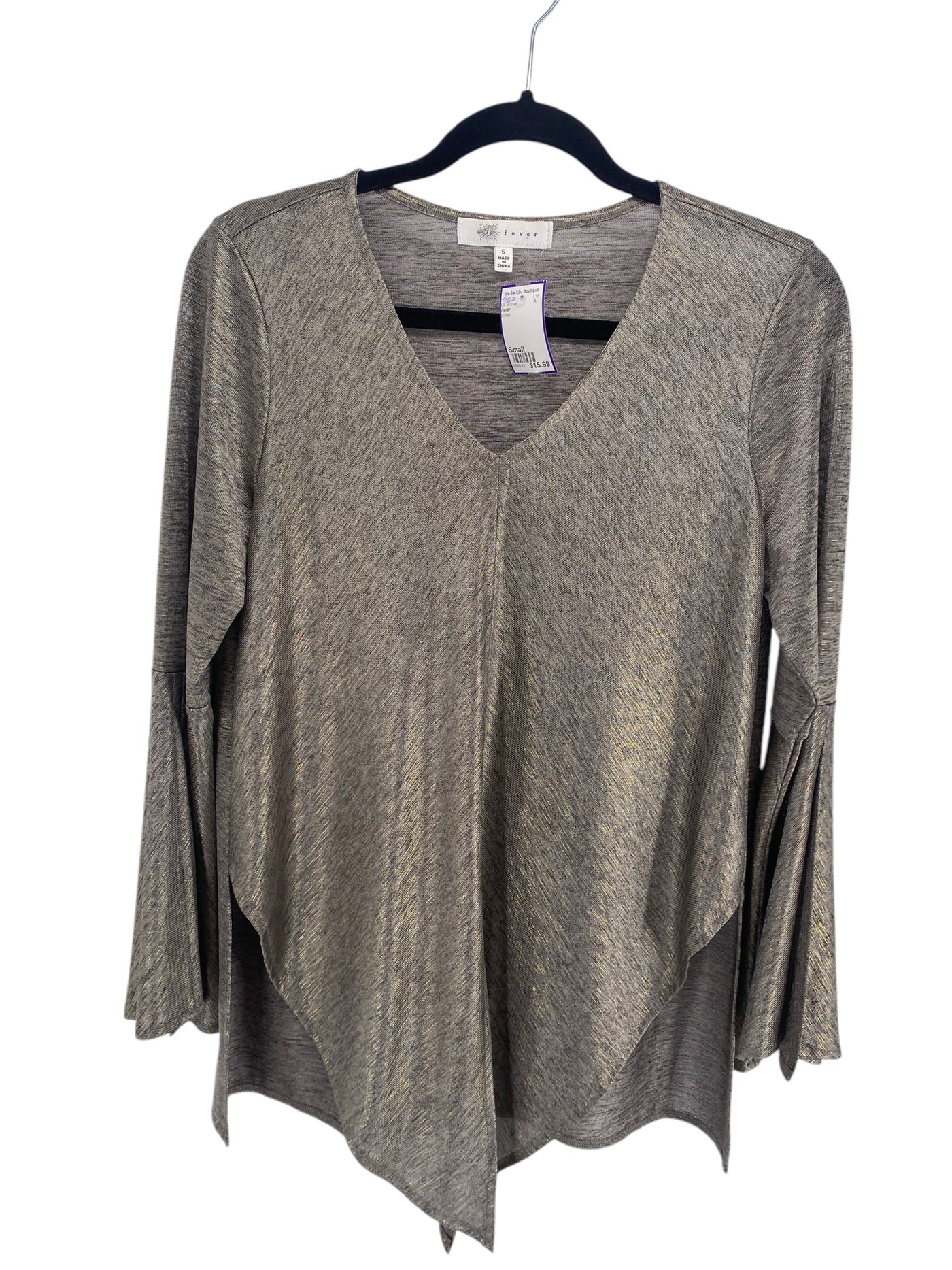 Fever Misses Size Small Silver LS Blouse