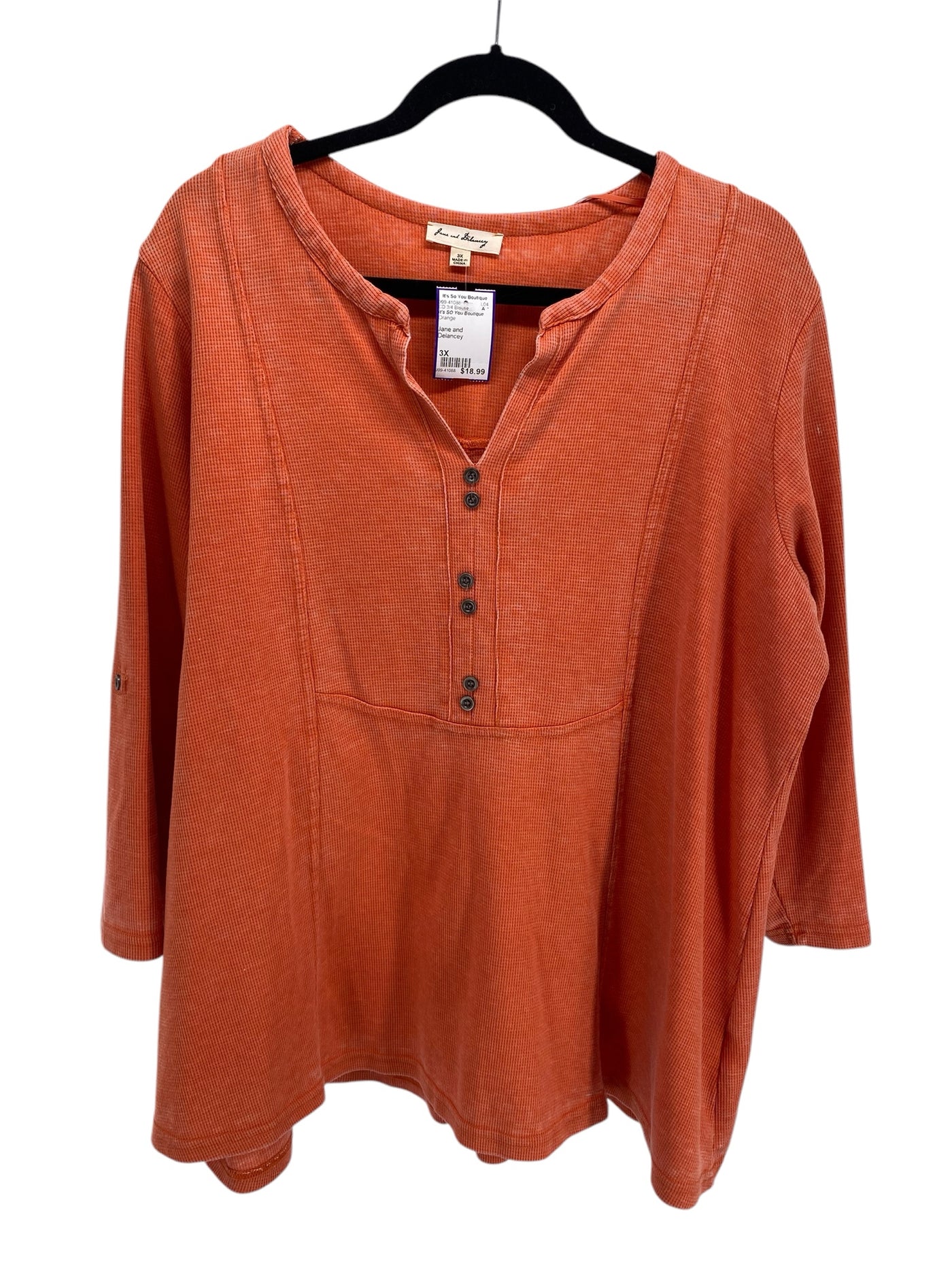 It's SO You Boutique Women Size 3X Orange CD 3/4 Blouse