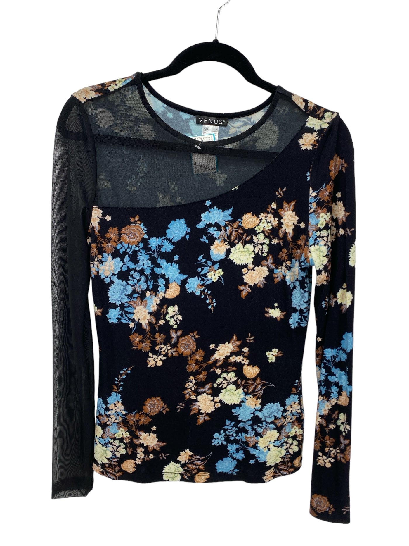 Venus Misses Size Small Black Floral LS Blouse