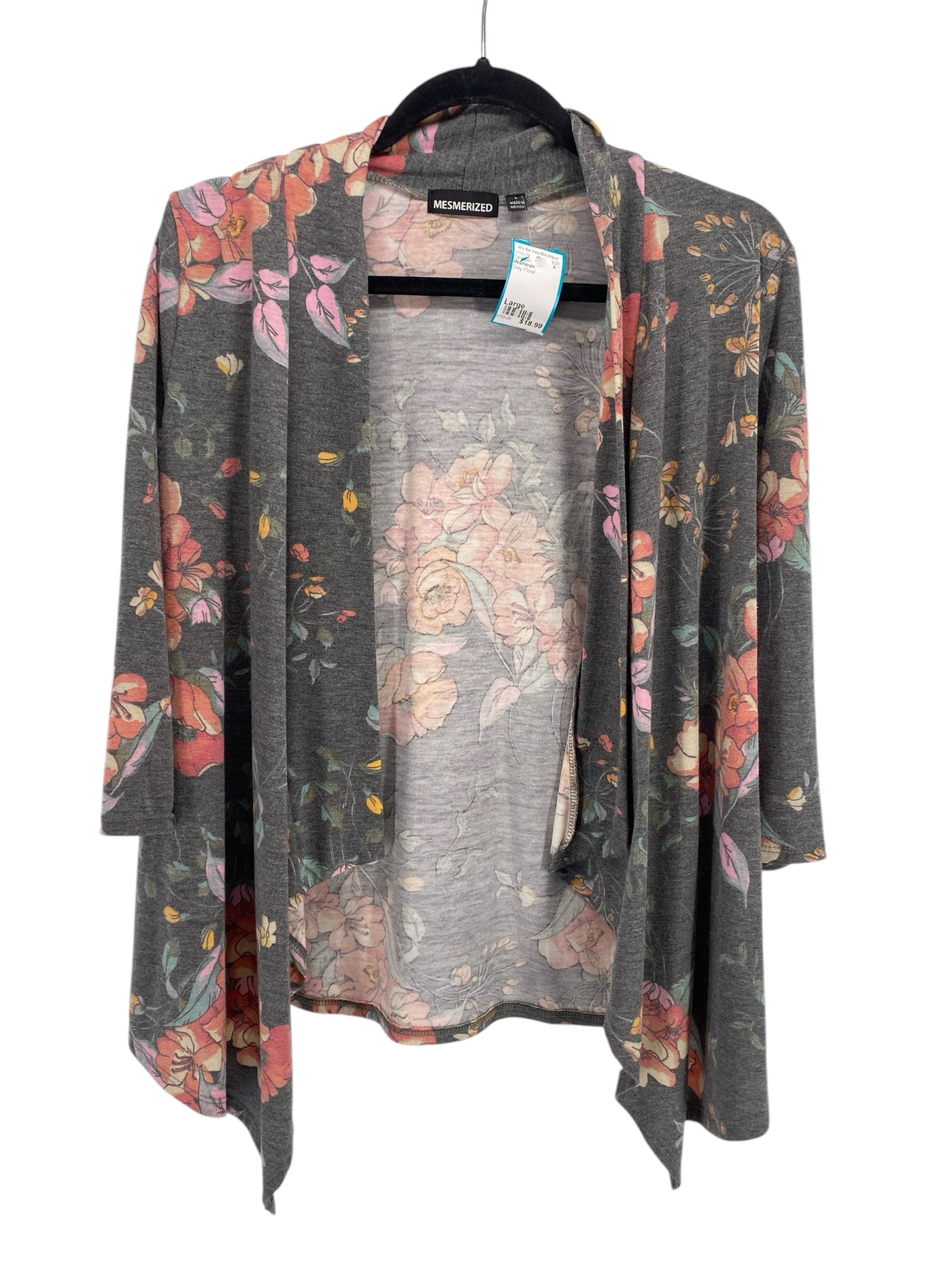 Mesmerize Misses Size Large Grey Floral Cardigan