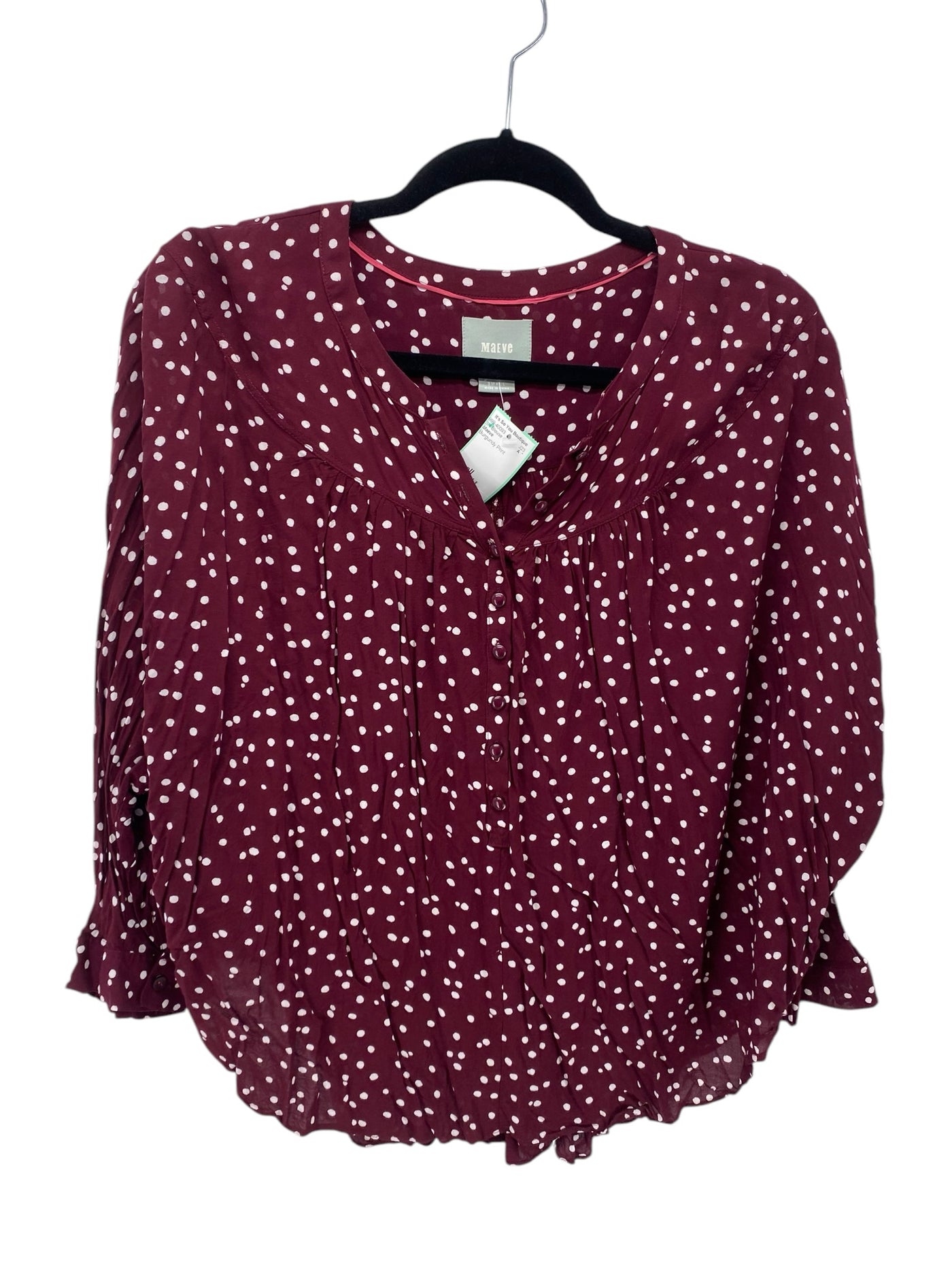 Maeve Misses Size Small Burgundy Print 3/4 Blouse