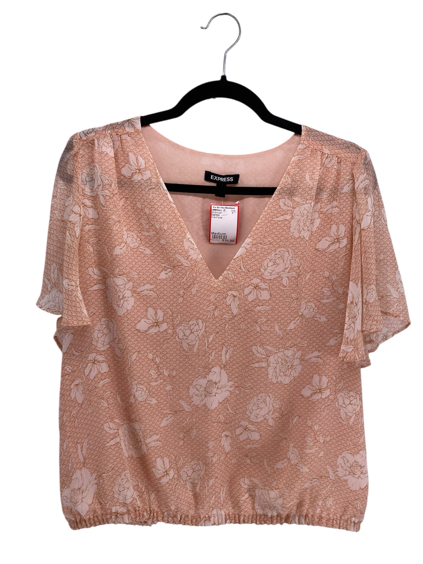 Express Misses Size Medium Pink Floral SS Blouse