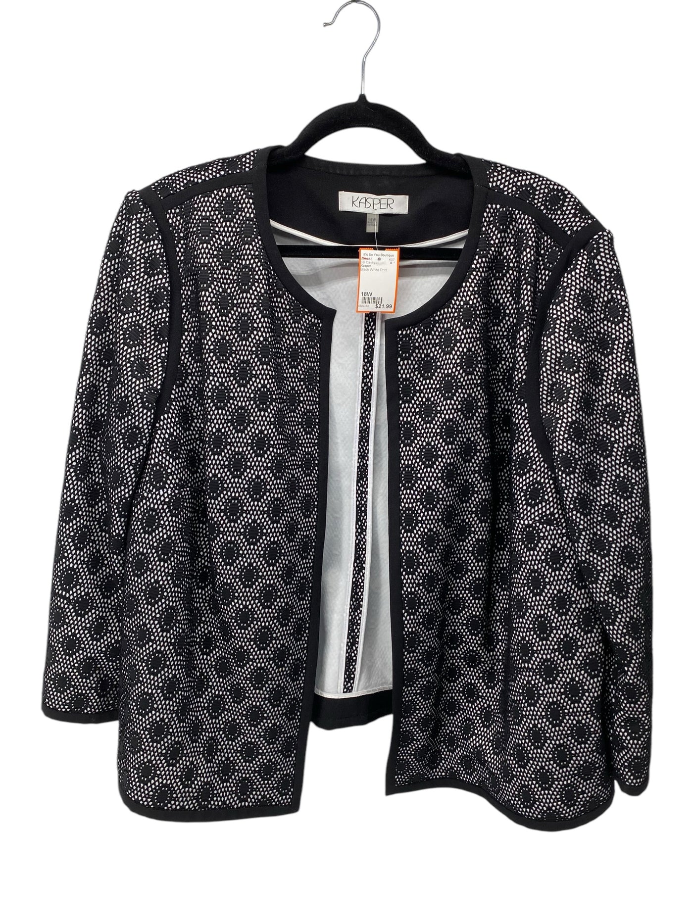 Kasper Women Size 18W Black White Print CD Cardigan